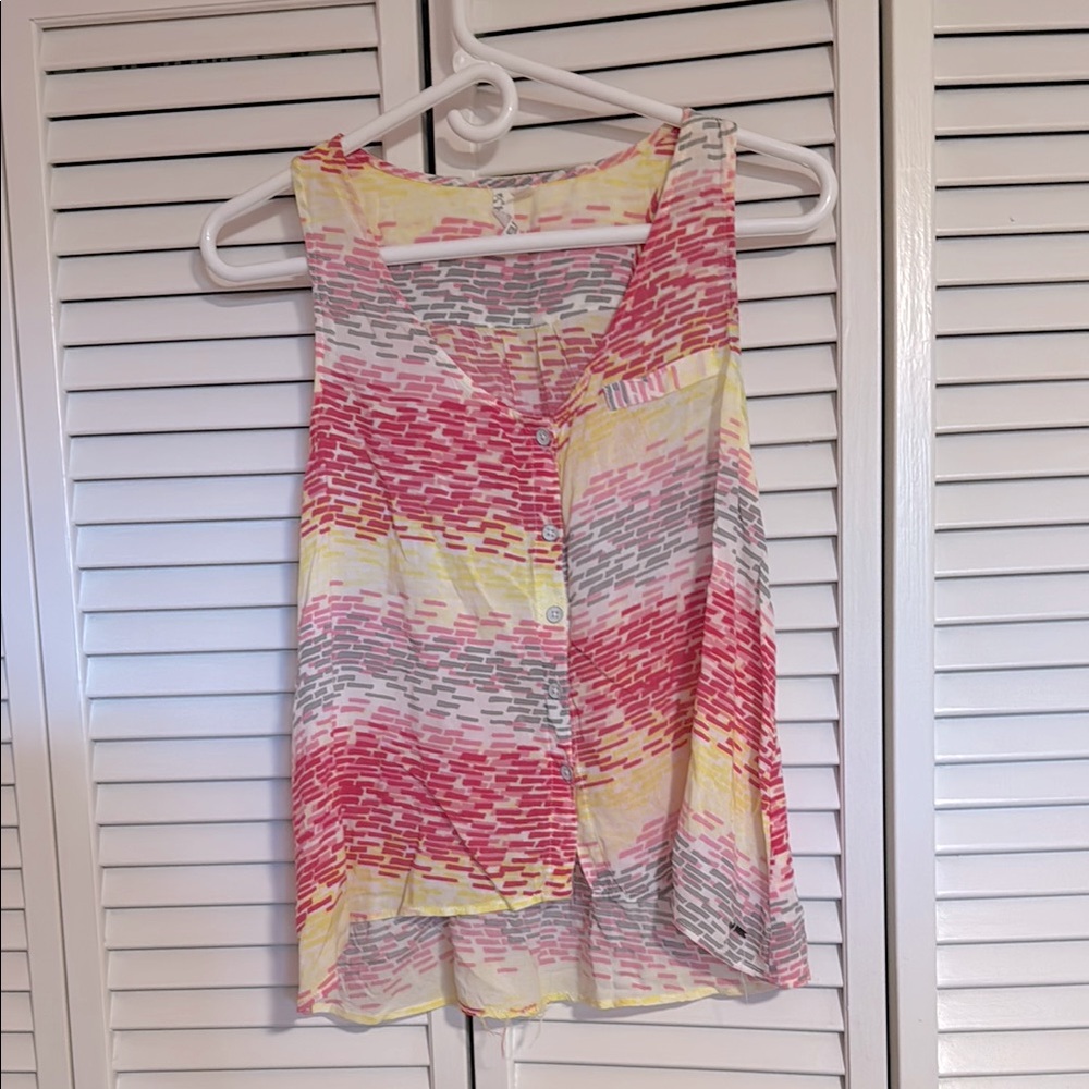 Colorful Sleeveless Button-Up Top